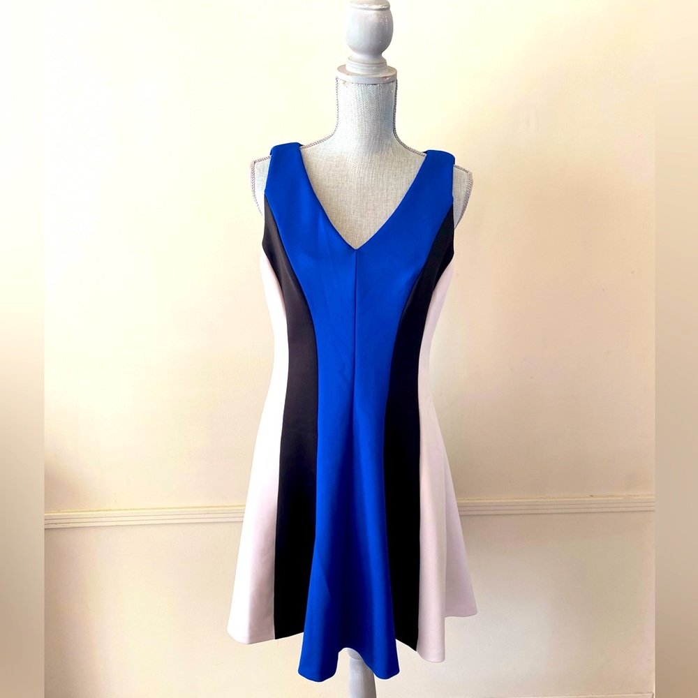 LAUREN Ralph Lauren 🖤💙COLOR BLOCK💙🖤 STRIPE SLEEVELESS DRESS SIZE 12 🌟EUC🌟
